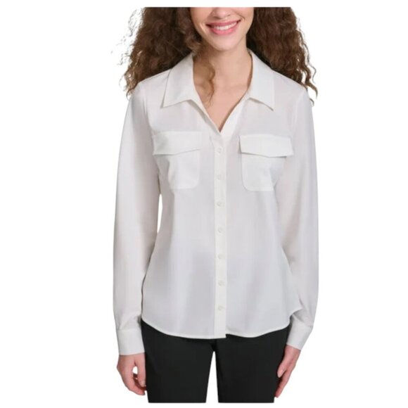 NEW Calvin Klein Jeans Stretch Blouse | White - Picture 1 of 6